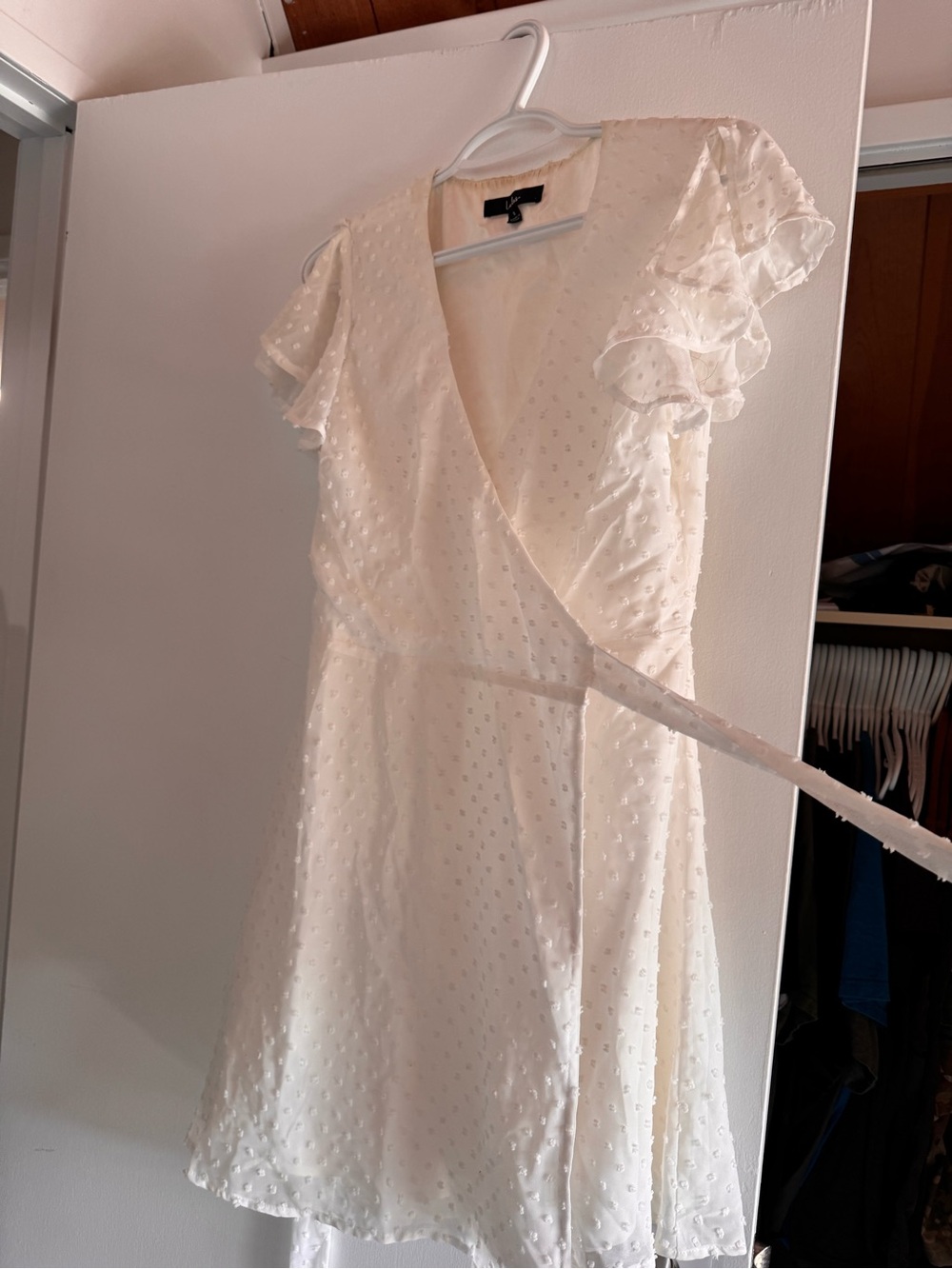 Lulu's Ivory Wrap Midi Dress with Ruffle Sleeves
